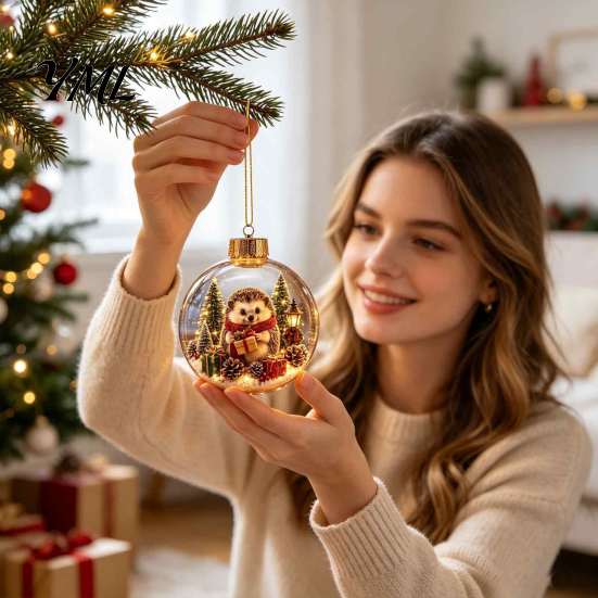Creative Holiday Tree Embellishments Glowing Christmas Story Ornament, Light-Up Ball Hanging Decor with Warm LED Light, Miniature Scene Ornaments Mini