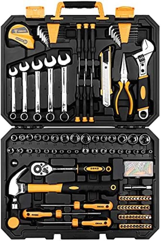 DEKO DKMT158 158-Piece Home Hand Tool Set with Carrying Case