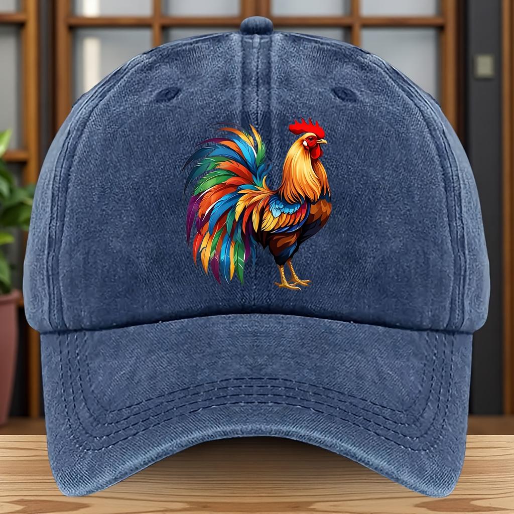 Adjustable Size Vibrant Rooster Print Baseball Cap  Lightweight Cotton Machine Washable Ideal for Casual Attire