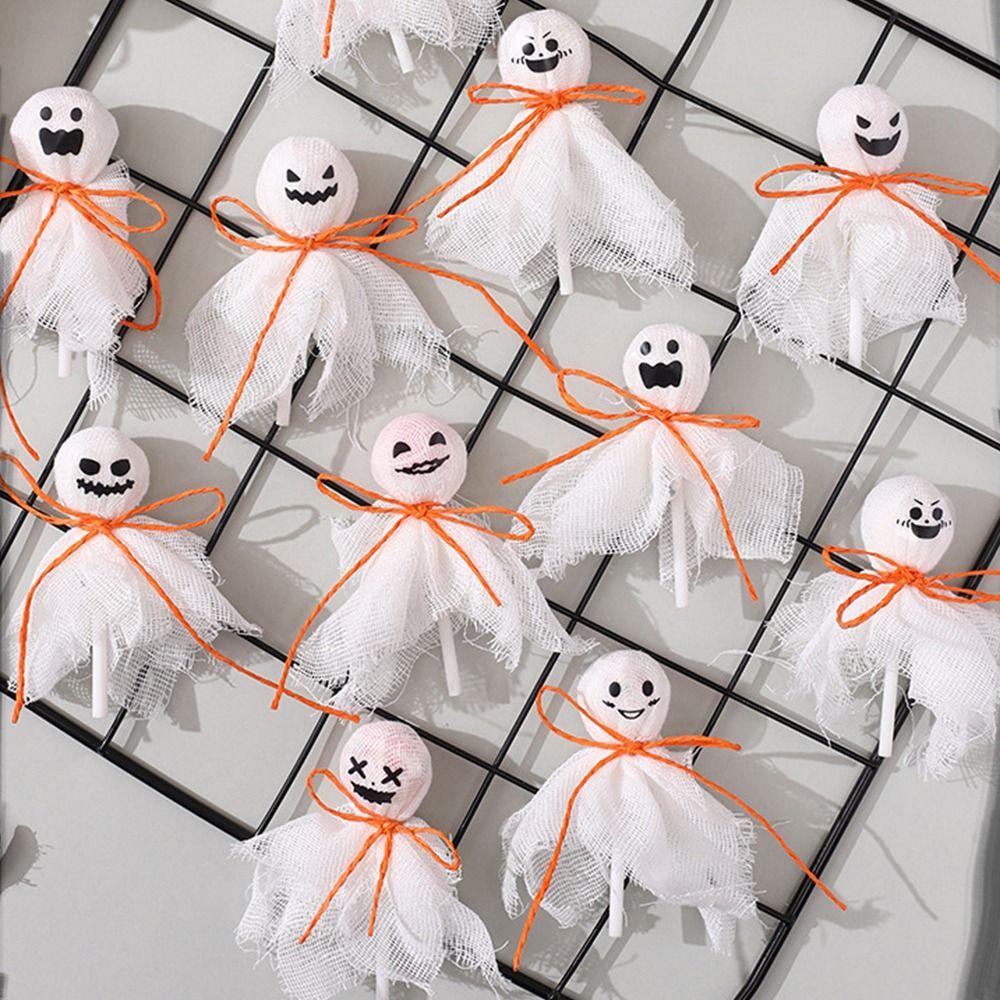 12Pcs Creative Halloween Lollipop Decoration with Sticker Cloth Cover Lollipop Packing Material Pack DIY No Lollipops