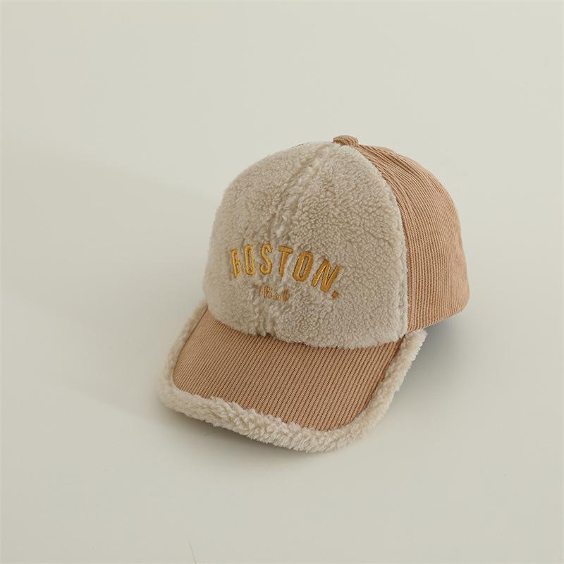 Korean Version Thickened Warm Lambswool Baseball Cap Children's Warm Windproof Peaked Cap for Boys and Girls Fashionable Curved Brim Hat
