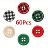 60 Pieces, Christmas Wooden Buttons, 6 Colors, 0.79 Inches, Plaid Wooden Buttons, 4 Holes, Black And Red Wooden Buttons, Plaid