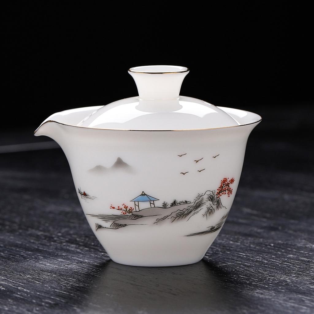 Ceramic Creative Souvenir Suet Jade Porcelain Portable Travel Tea Set Business Company Annual Meeting Festival Gifts