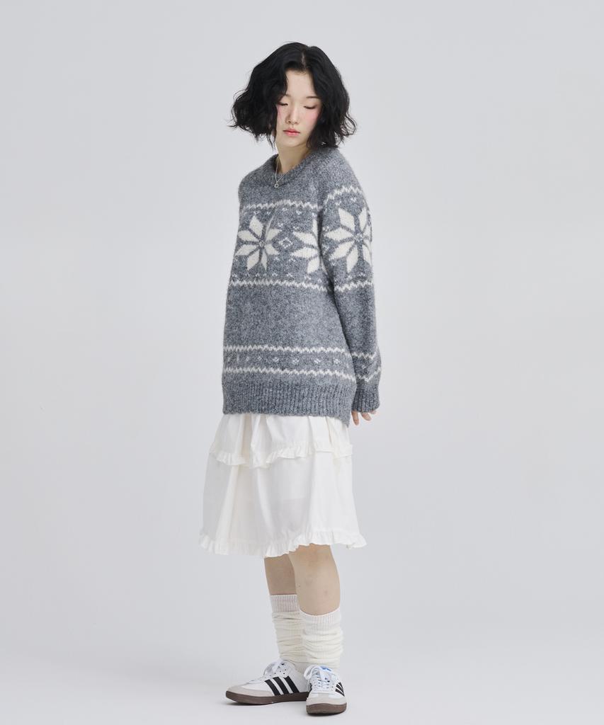 AWESOME STUDIO Nordic Snowflake Jacquard Round Knit Charcoal