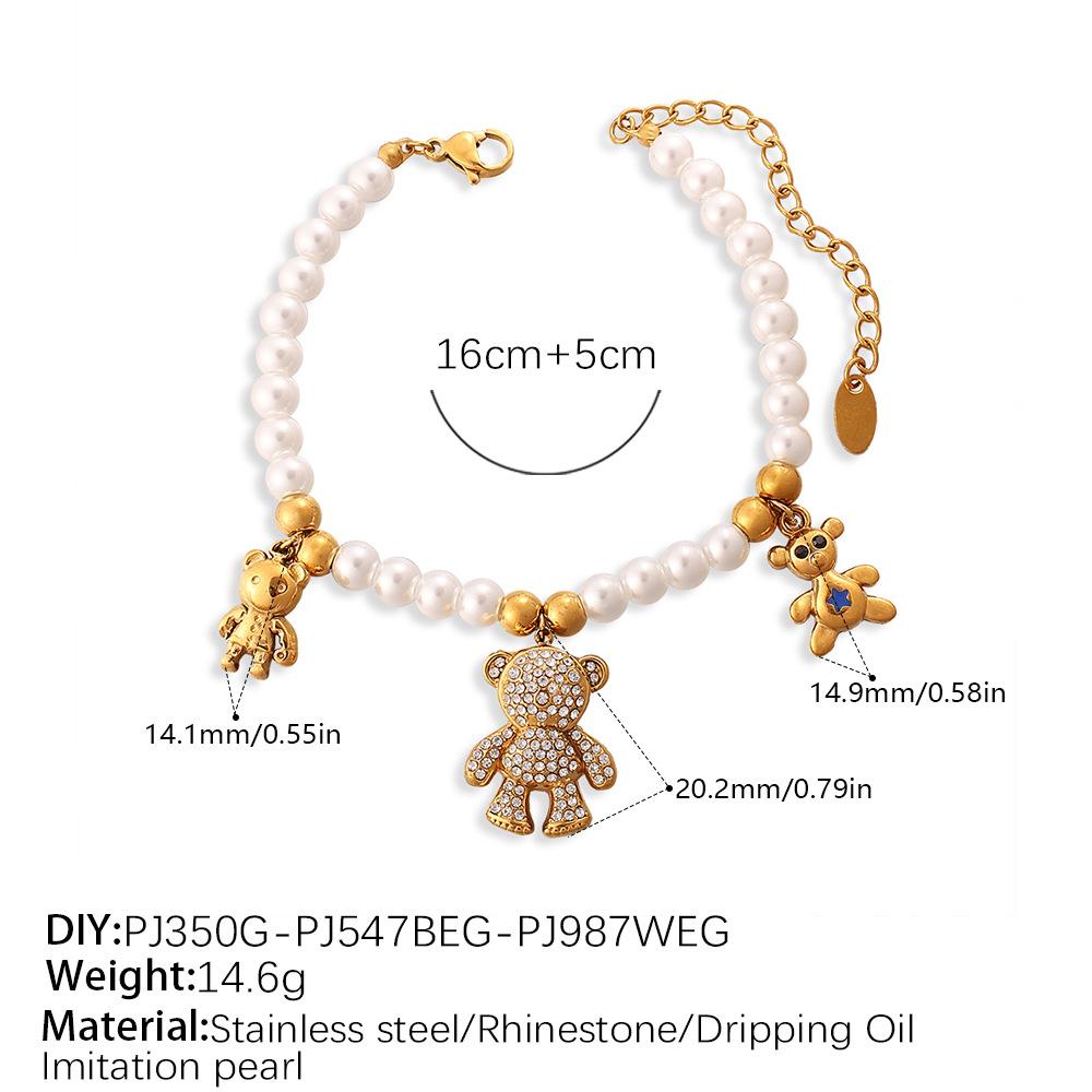 Pearl String Multi-Pendant Necklace Bracelet Cute Bear Smiley Element Sweet Wind Jewelry Set