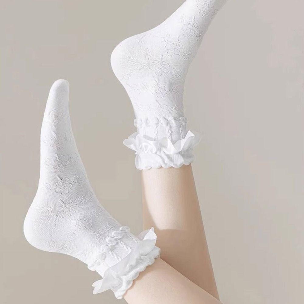 Cute Lolita Stockings Black White Women's Short Socks Fashion JK Mid-calf Socks For Women Girls