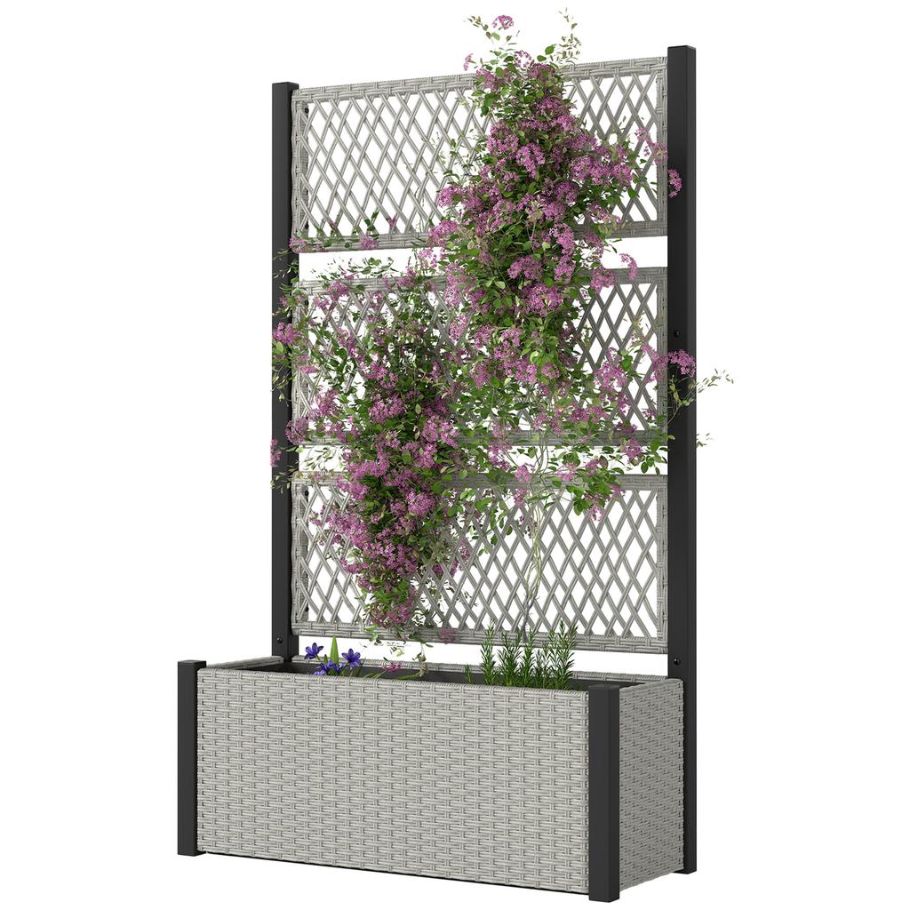 Garden Planter Box with Trellis, Liner for Climbing Plants, Vegetables, Flowers, 90 X 35 X 148 Cm, Mixed-grey