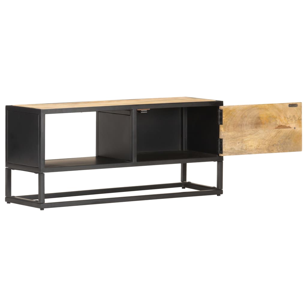 TV Stand with Carved Door 90 X 30 X 40 Cm Rough Mango Wood