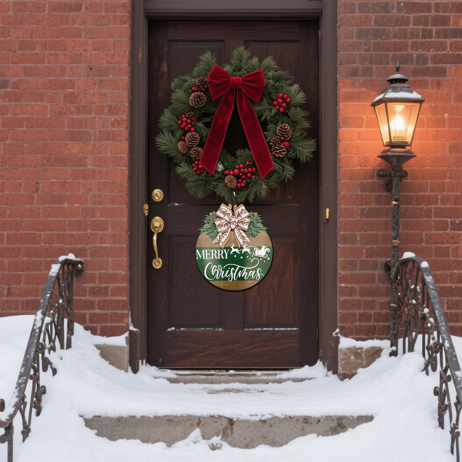 Christmas Door Decorations Christmas Door Hanger Wooden Craft With Bow And Fake Plant Reindeer Pattern For Living Room Party China Mainland