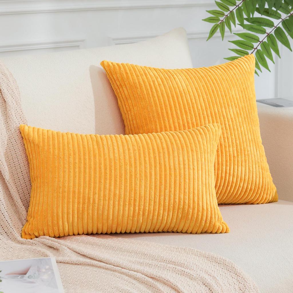 Otostar 45x45cm Nordic Style Corduroy Striped Cushion Set of Stylish and Cute Modern Design with Zipper Sofa Cushion Covers Orange Covers, 2, closure,