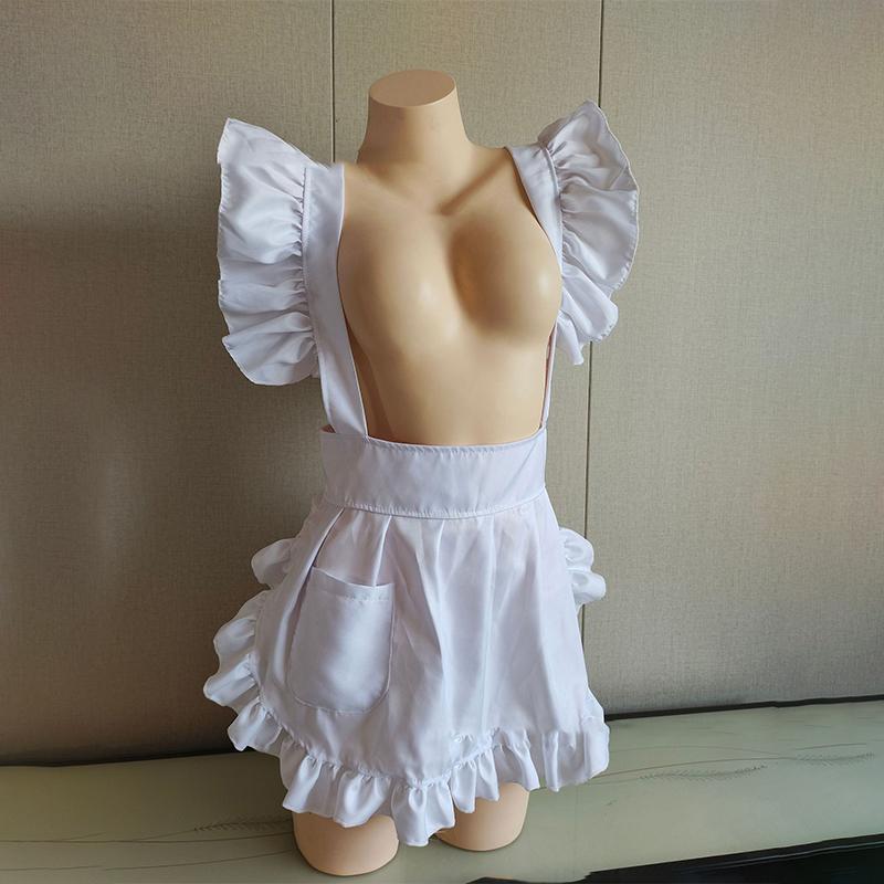 Sexy White Maid Nurse Uniform Waist Apron With Pockets Cooking Ruffled Short Half Apron Maid Cosplay Costume Accessory