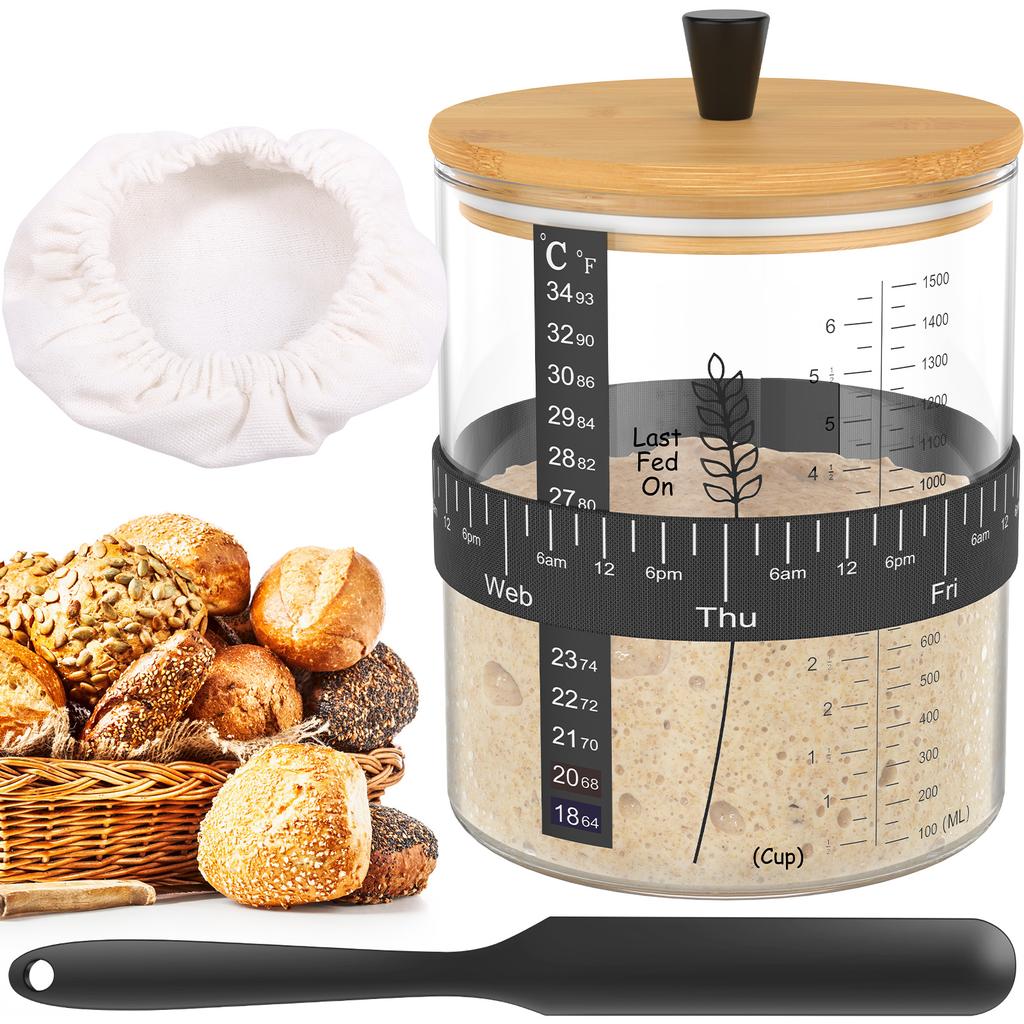 1-2 Set Wide Mouth Sourdough Starter Jar Kit 51 Oz Large Capacity Sour Dough Glass Jar Kitchen Sourdough Bread Baking Supplies