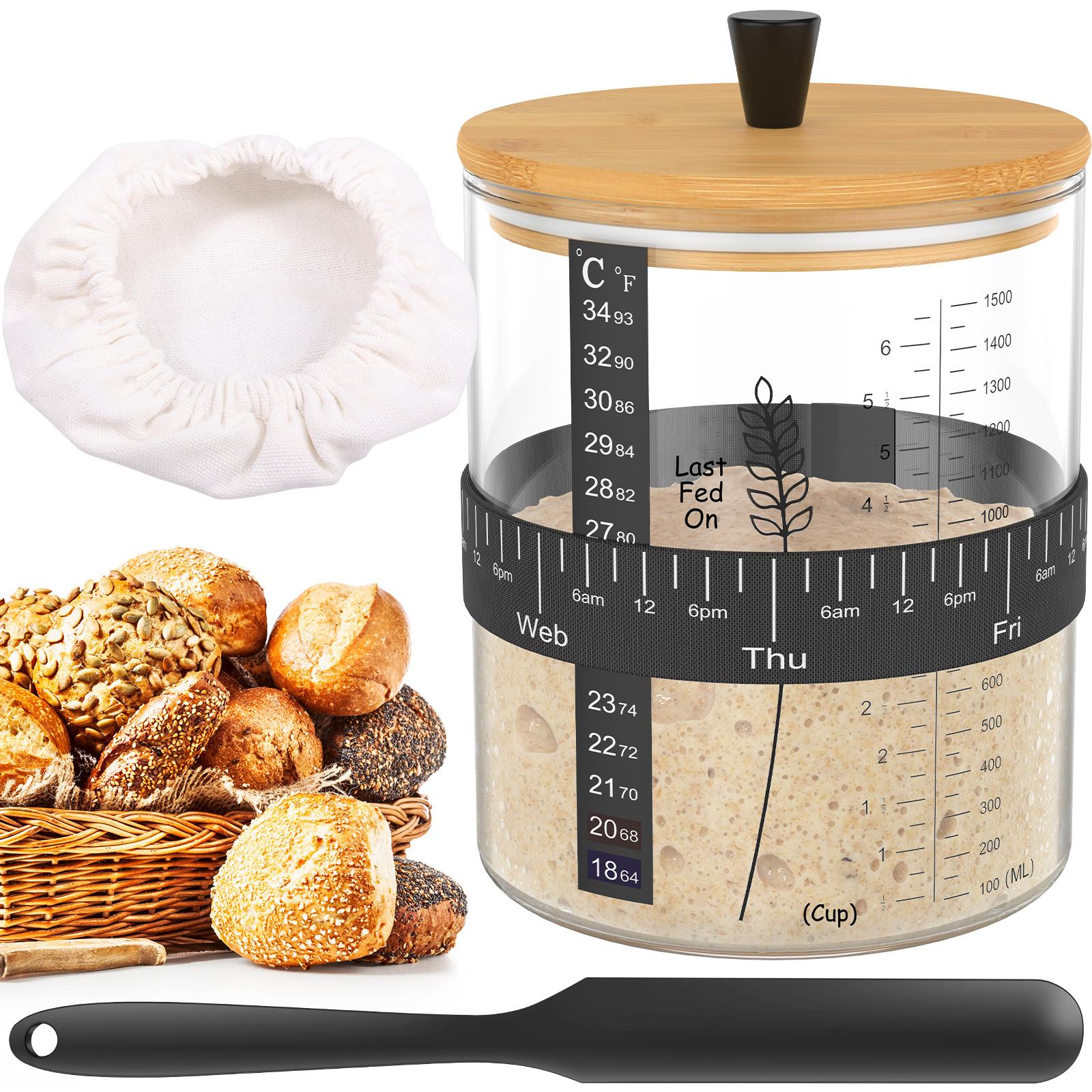 

1-2 Set Wide Mouth Sourdough Starter Jar Kit 51 oz Large Capacity Sour Dough Glass Jar Kitchen Sourdough Bread Baking Supplies