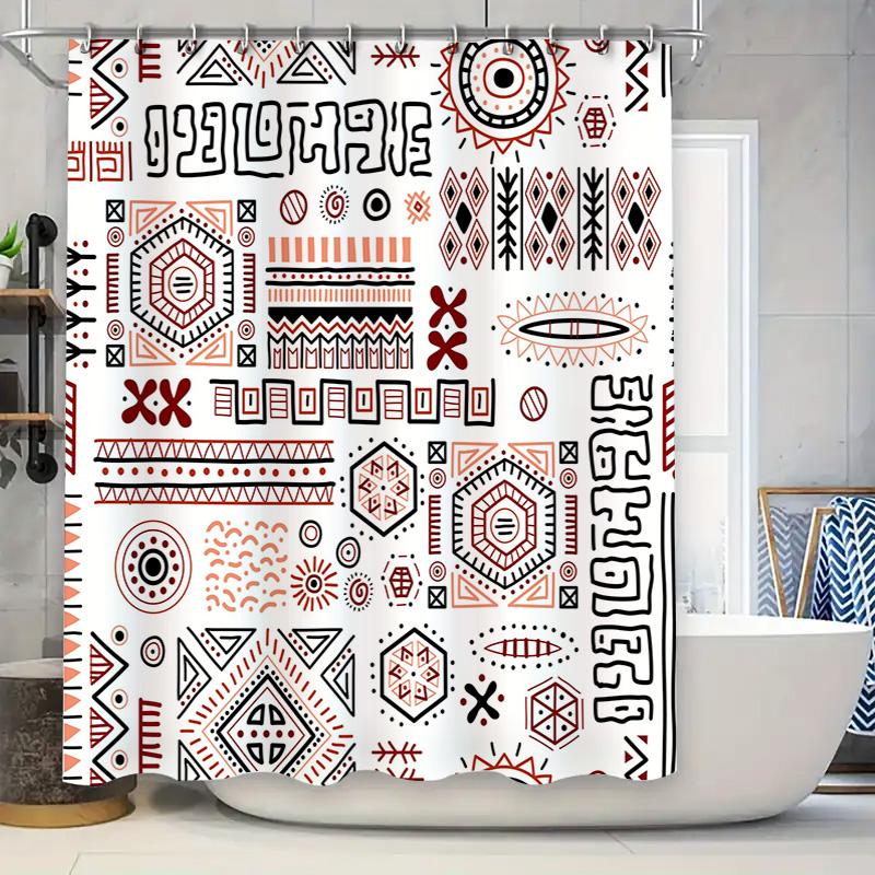 

Bohemian Pattern Shower Curtain Set Decorative Bath Accessories For Bathroom Decorations In Black, Red White W60H190(CM)-1 Pcs