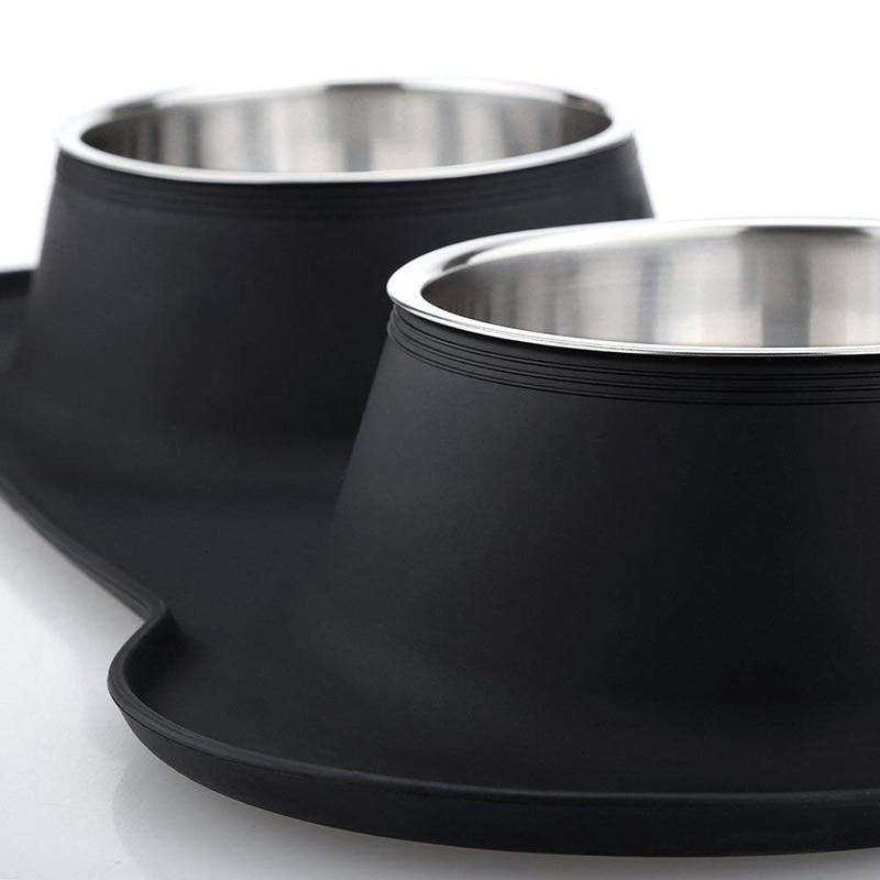 Anti-slip Double Bowl for Dog with Stainless Steel Durable Silicone Mat Drinking Water Feeding Bowl | Dog Food