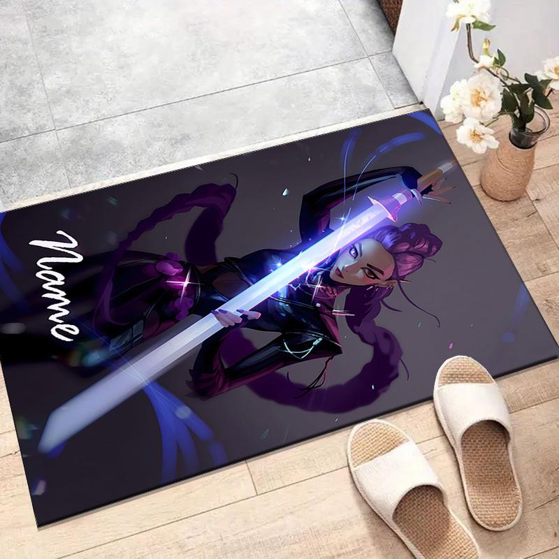 Custom KPop Demon Hunters Mat Personalized Name, Polyester Washable Indoor Entryway Rug, Gift for Christmas, Easter, Thanksgiving Day