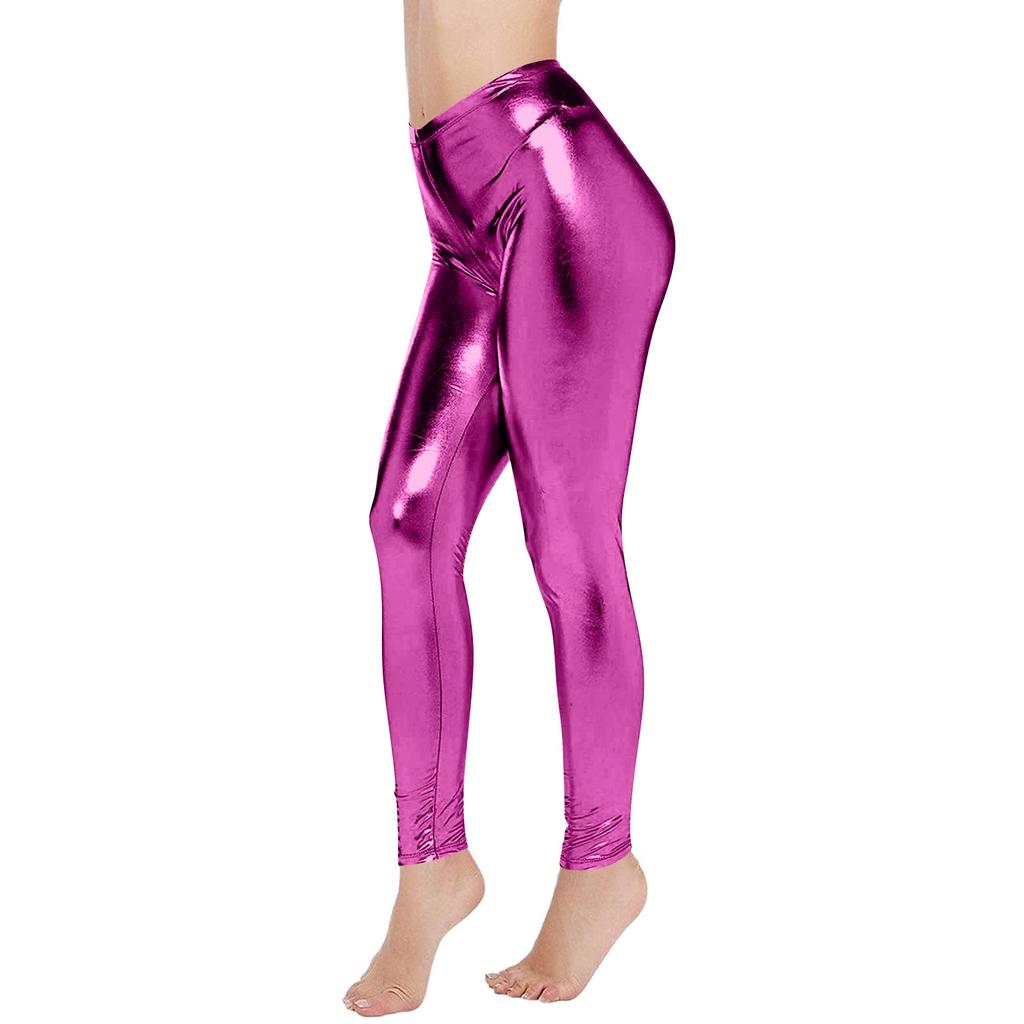 Damen Glänzende Kunstleder Leggings Yoga Hose Tanzhose