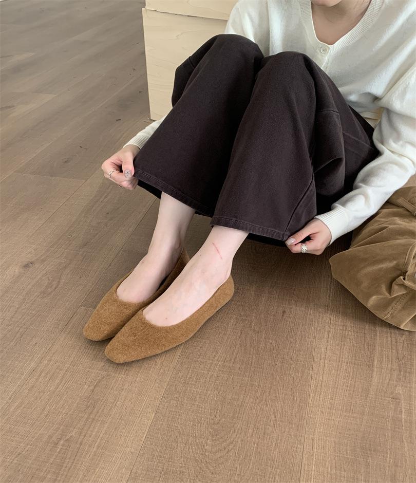 2025 autumn new suede versatile work shoes square head one pedal elegant lady temperament shallow mouth single shoes women