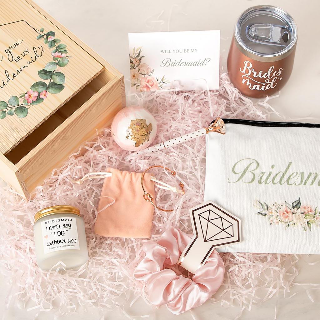Bridesmaid Proposal Gifts, Bridesmaid Proposal Box, Will You Be My Bridesmaid Gift Wooden Box, Bachelorette Party Gifts, 12 oz Stainless Steel Wine