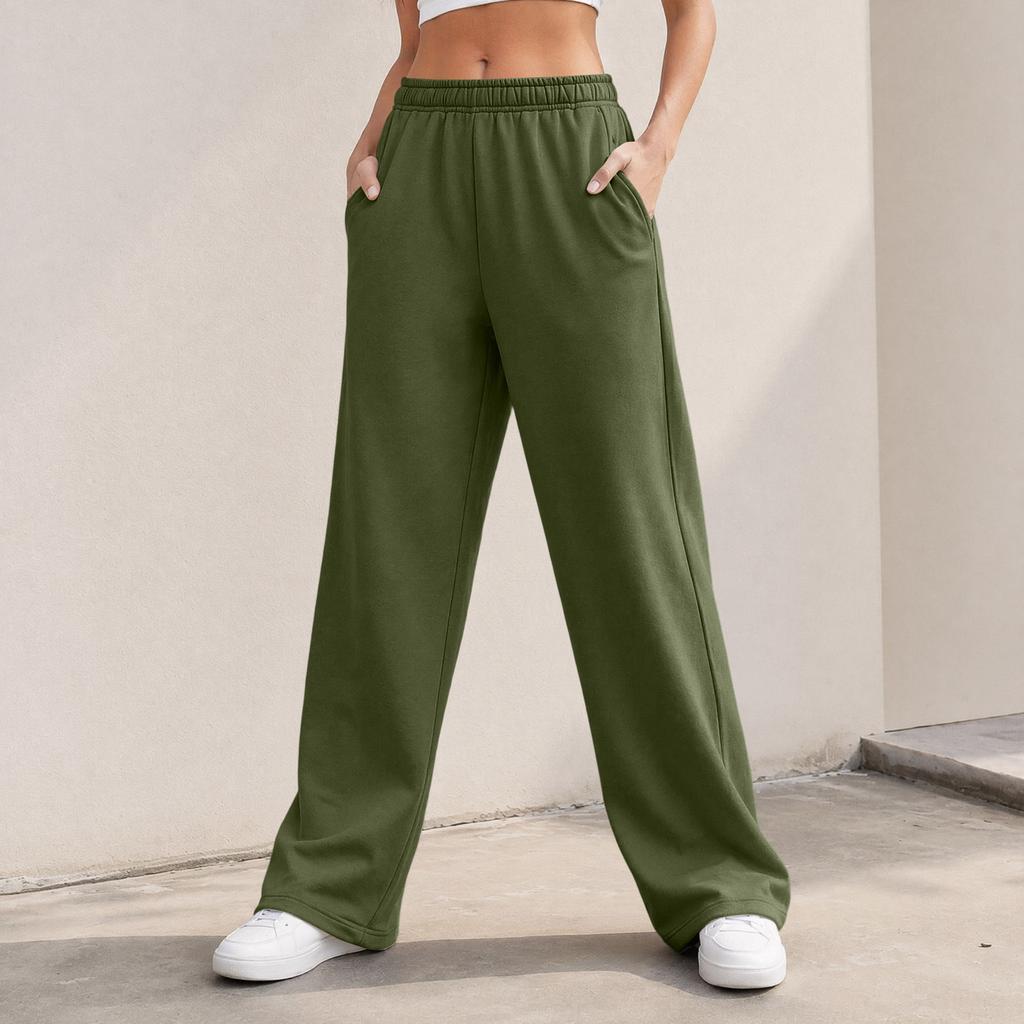 Lässige gefütterte Damen-Sweatpants mit weitem Bein, Kordelzug und Taschen für den Alltag