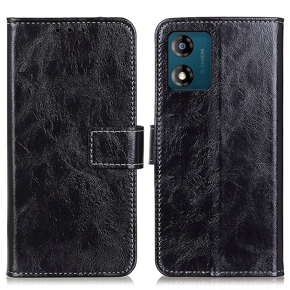 

Shockproof Phone Cover For Motorola Moto E13 4G,Leather Retro Crazy Horse Texture Phone Case Stand Wallet Black