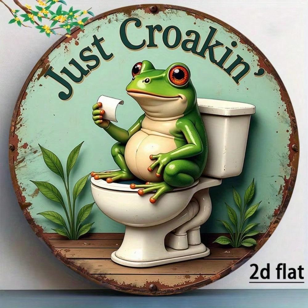 

Vintage Frog On Toilet Reading Letter Iron Wall Art Decor Floral Design 20x20