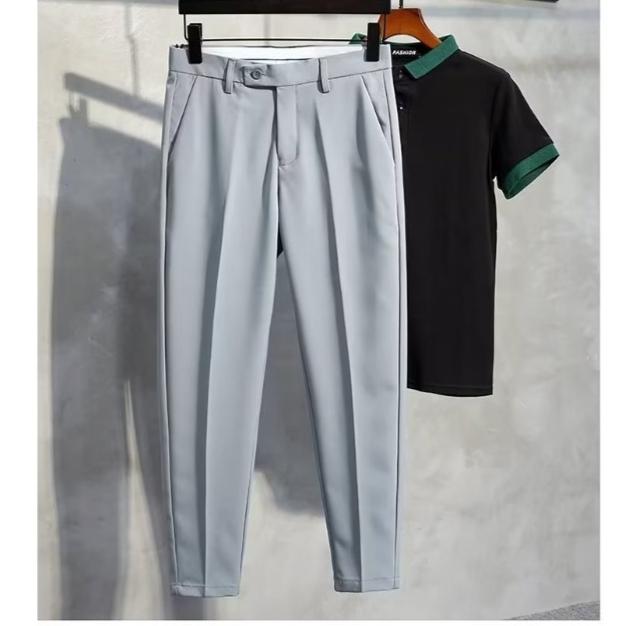 Casual Pants Men's Spring and Autumn Men's Summer Thin Elastic Boys' Pants Nine-point Trousers Men Solid Color Straight Suit Pants Slim Fit Business