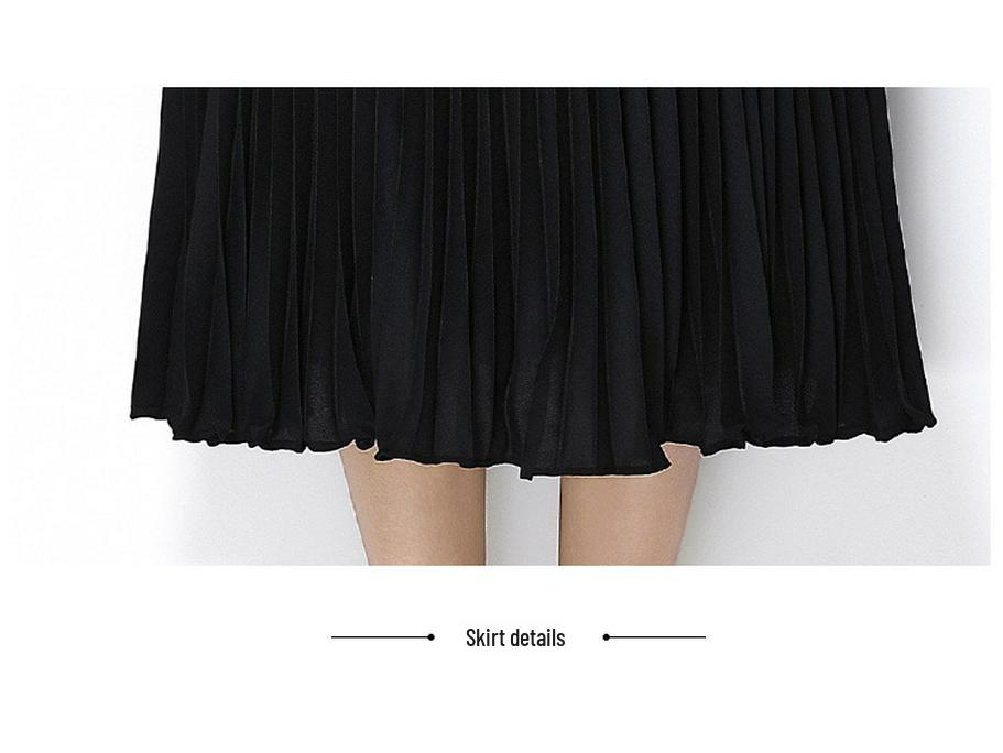 Elegant French V-Neck Lace Dress with Diamond Buckle and Pleated Skirt