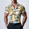 Men's Fashion Printed Satin Short Sleeve Shirt Top