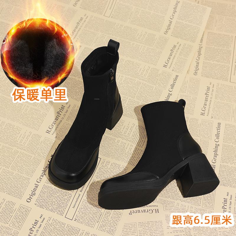 

Осень и зима новая корейская маленькая короткая обувь женская толстый каблук тонкие ботинки круглый носок супермягкая толстая подошва белые короткие ботинки 40