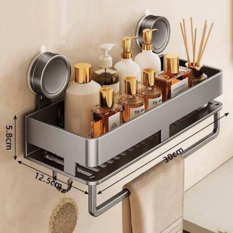 Modern Minimalist Suction Cup Bathroom Shelf With Hooks For Home Organization