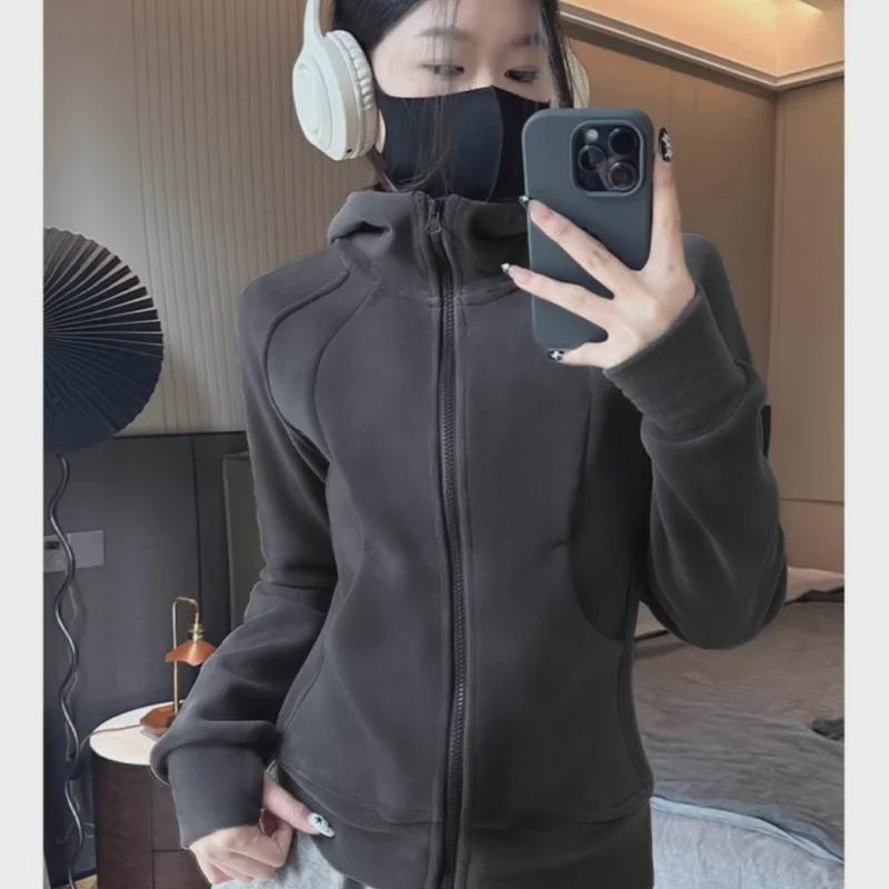 Lulu Double-Sided Thick Ollie Velvet American Style Hooded High Collar Women's Sports Jacket - Autumn/Winter 2024.