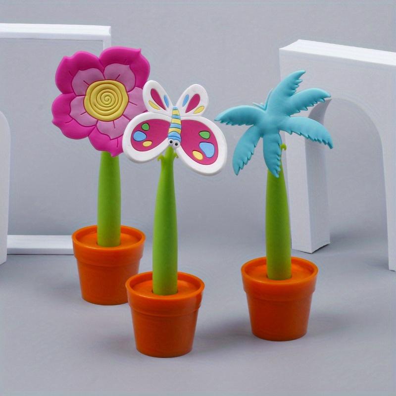 School Season 5pcs Ballpoint Pen Creative Cute Realistic Cartoon Plant Sun Flower Pot Plant Ballpoint Pen
