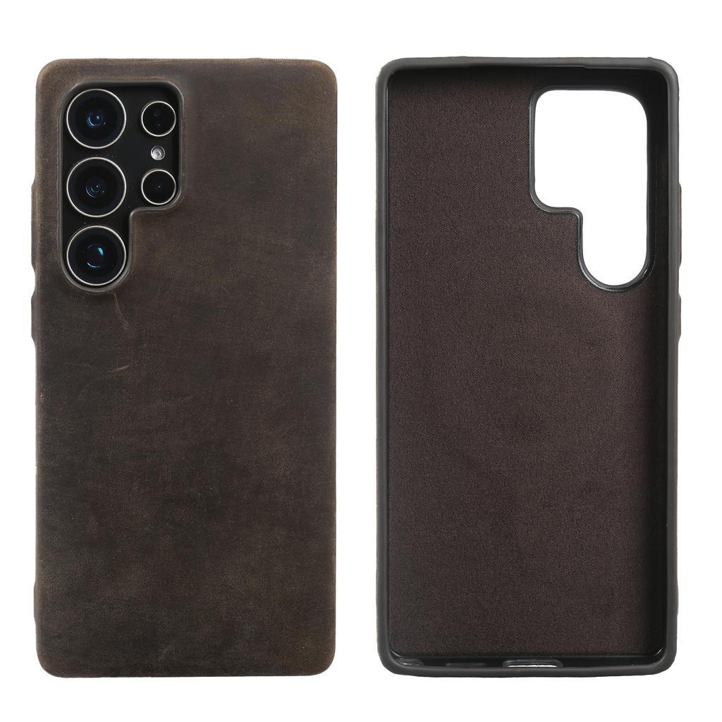 Crazy Horse Pattern Genuine Leather Case For Samsung Galaxy S2 Ultra S24 FE S23 Plus S22 S21 S20 Note 20 Ultra Back Cover Case