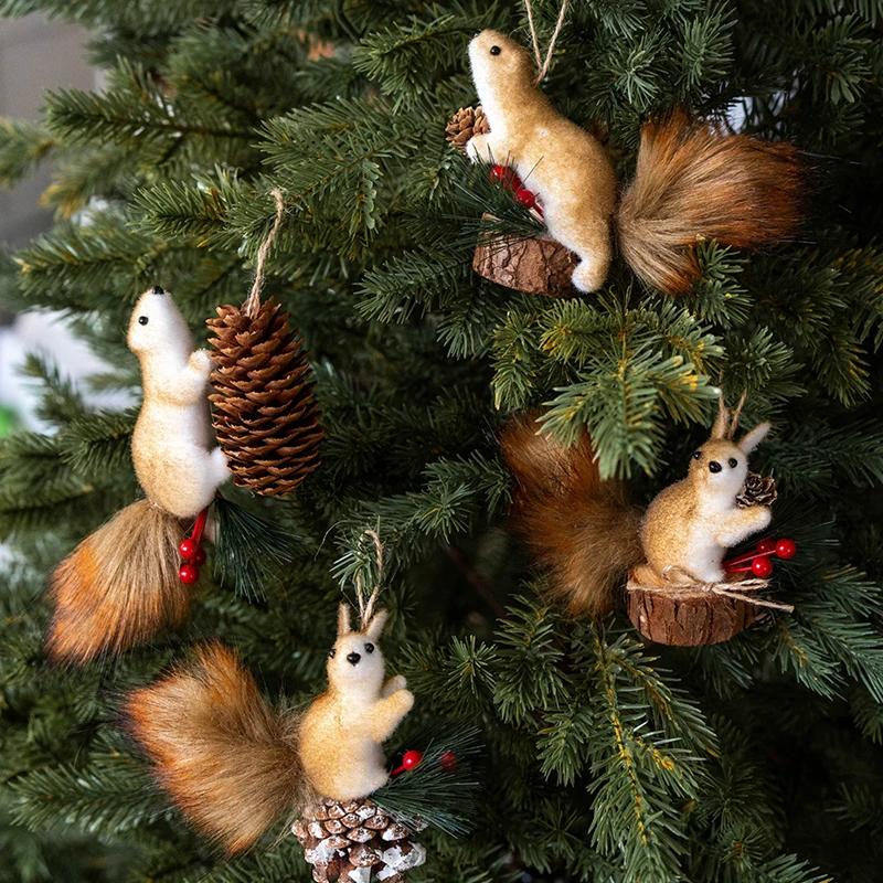 Cute Realistic Squirrel Christmas Tree Hanging Ornaments Pendant Christmas Home Wall Decoration New Year Holiday Party Kids Gift