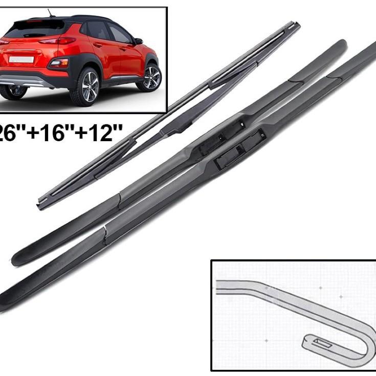 

Для Hyundai Kona 2017-2025 26 + 16 + 12 Передние и задние дворники Дворники Hyundai Kona Дворники Hyundai Kona 2017-2023 26 inch + 16 inch + 12 inch