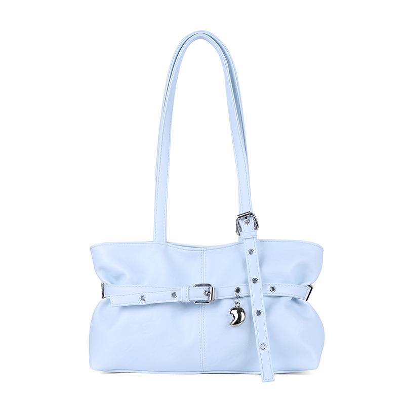 

Elegant Faux Leather Tote Bag for Women Fashionable Shoulder Handbag Buckle Design синий