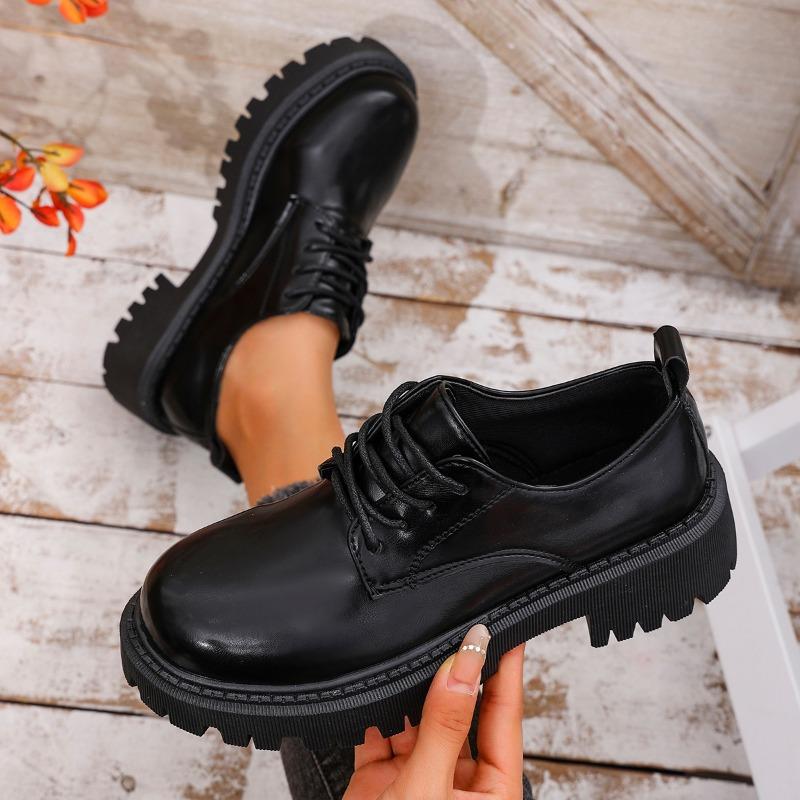 British Style Platform Loafers Women  Plus Size Round Toe Single Shoes Woman Thick Bottom Pu Leather Oxfords  Mujer