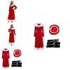 Women Elegant Velvet Long Dress With Hat And Belt For Christmas And Holiday Events
