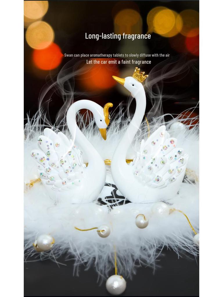 Swan Couple Rhinestone Perfume Ornament for Car Interior - Elegant Lady's Decoration