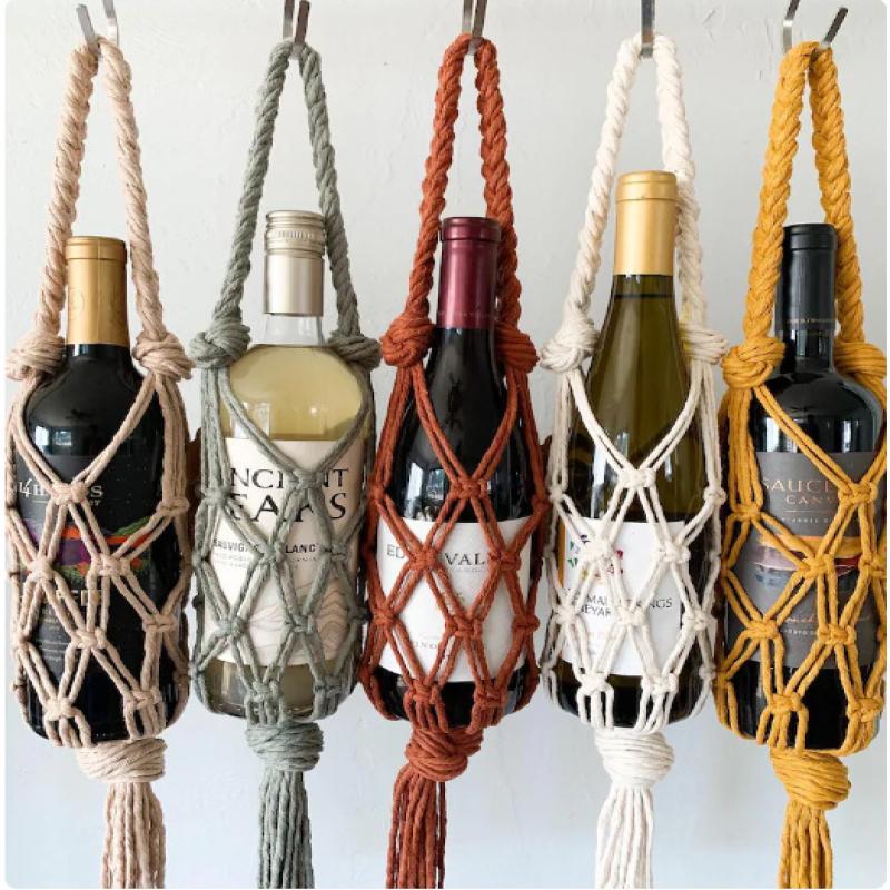 Hand-Woven Red Wine Storage 65Cm Bohemian Water Bottle Hanging Handbag Wine Storage Hiking Cycling
