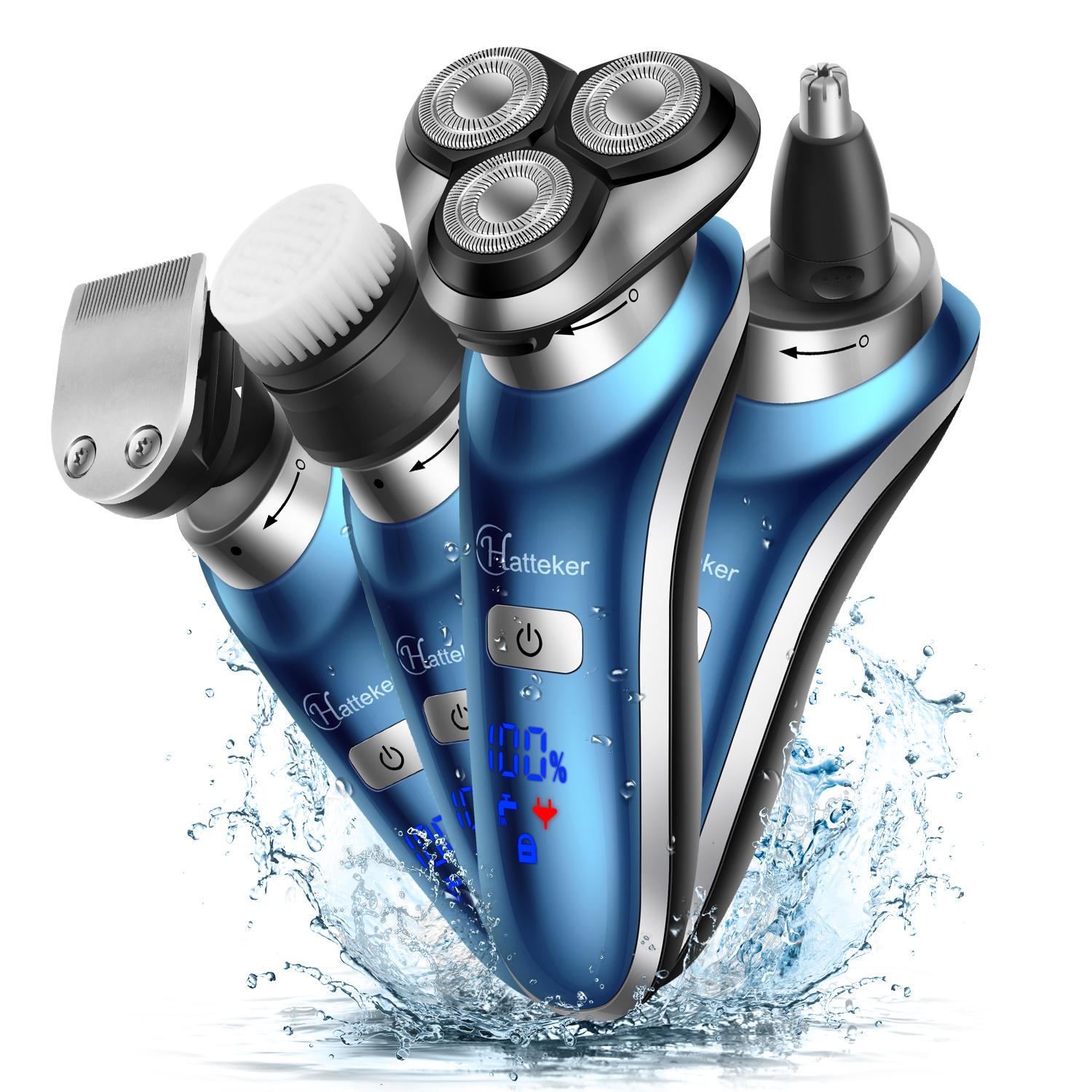 HATTEKER Rotary Electric Shaver Men s 4-in-1 Facial Razor USB Rechargeable Beard Trimmer Grooming Kit with Precision Shaving
