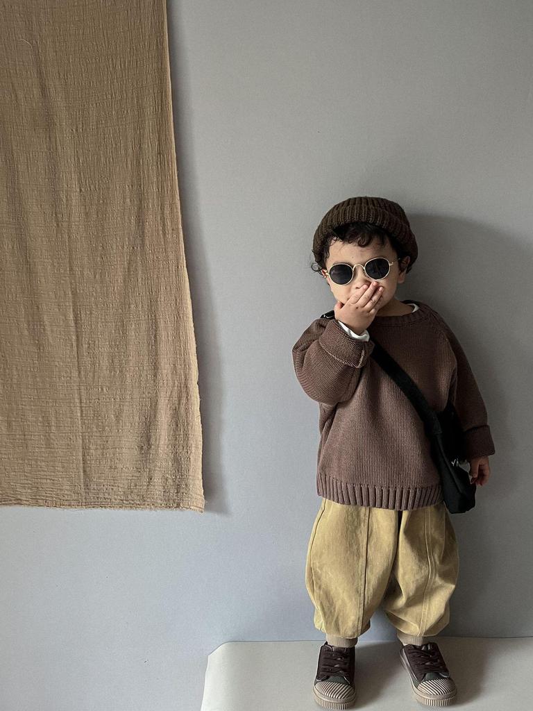 Kids' Spring & Autumn Retro Knit Sweater — Korean Style Raglan Sleeve Pullover for Boys & Girls, 100% Cotton.