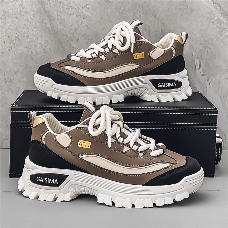

Men s Shoes 2025 Leather Versatile Trendy Brand High-end Feel Dad Teenagers Height Increasing Casual Sports 44 Spot Quick Delivery коричневый