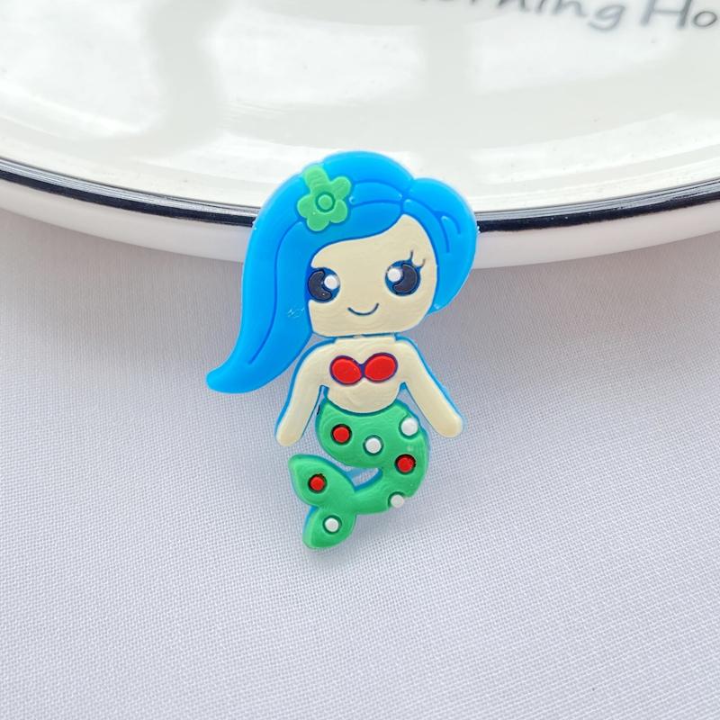 10pcs New Cute Cartoon Mermaid Series PVC Flexible Glue Flat Back DIY Scrapbook Embellishment Phone Craft Decoration
