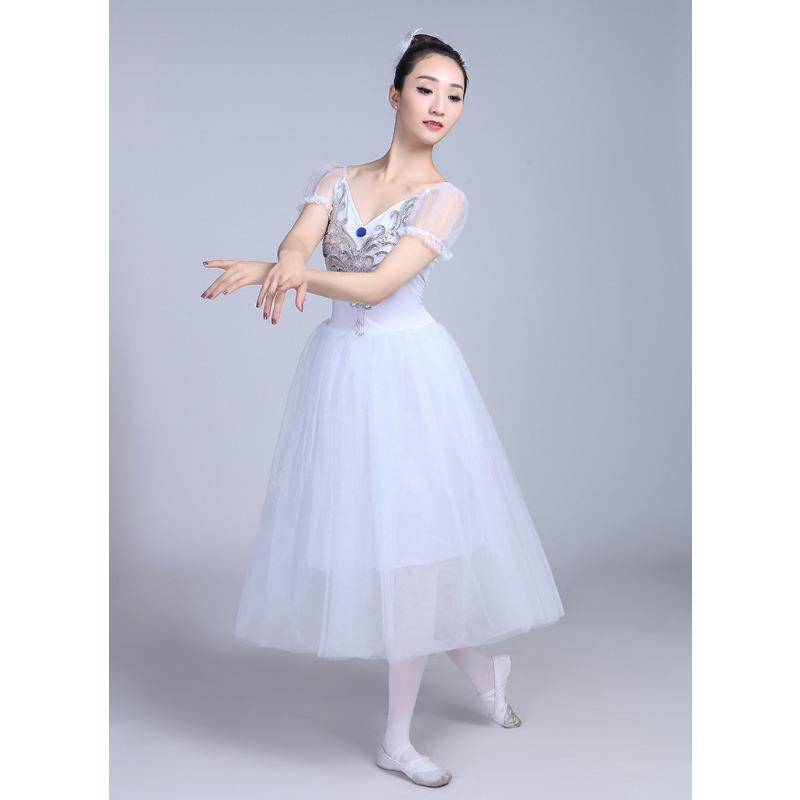 Langes romantisches Ballett-Tutu Blaues Ballettkleid Bühnenkleidung Schwanensee Ballerina Damen Feenkostüm M weiß