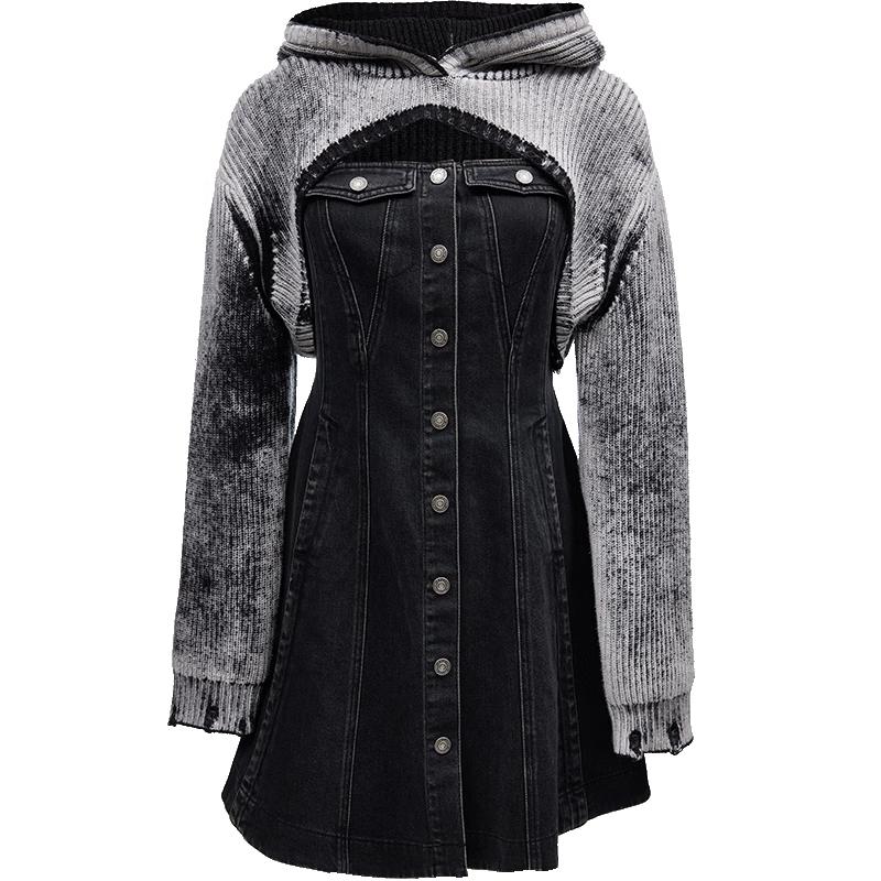 

ТОЛЬКО Женский Стильный Джинсовый Сарафан на Подтяжках и Вязаный Топ Комплект M