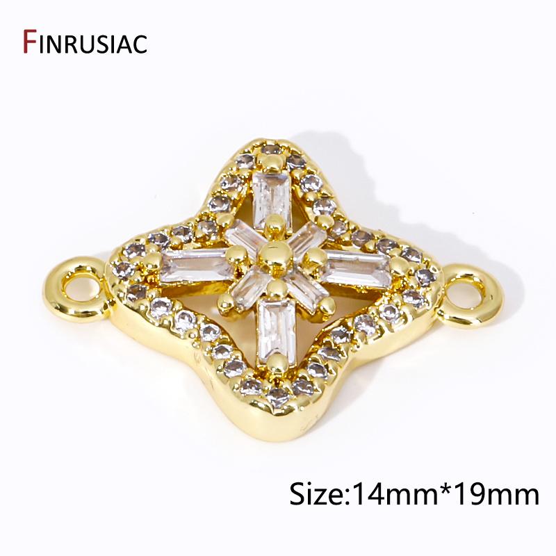 

Квадратный коннектор-шарм из латуни с покрытием 18 карат золотом, Коннектор-подвеска в виде цветка с инкрустацией цирконом для изготовления украшений своими руками, Аксессуары 1 piece