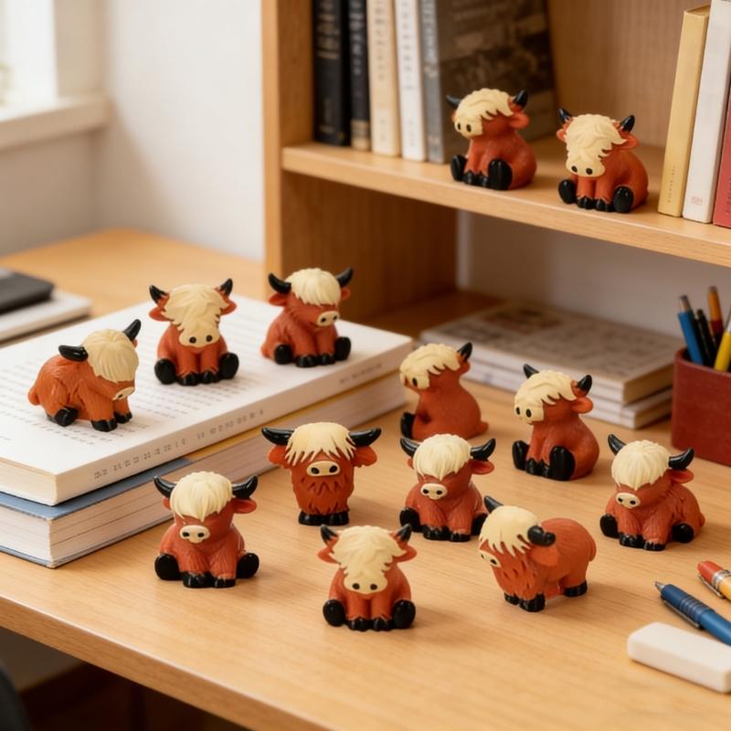 30Pcs Mini Highlands Cow Figurines To Hide Miniature Cow Statues Ornament for Cake Toppers Garden Microlandscape Decors