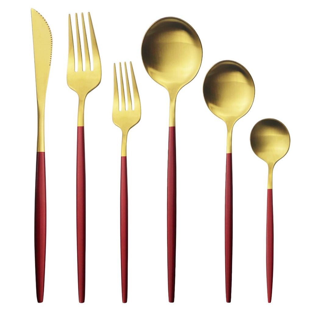 6Pcs/Set Colorful Dinnerware Cutlery Set Matte Knife Dessert Fork Spoons Flatware Silverware Stainless Steel Party Tableware Set